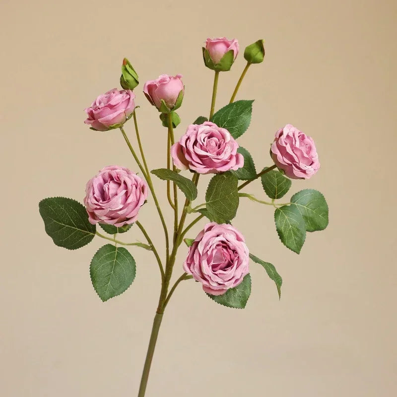 branches de roses artificielles à 7 têtes en soie décoratives - vue 7 sur 7