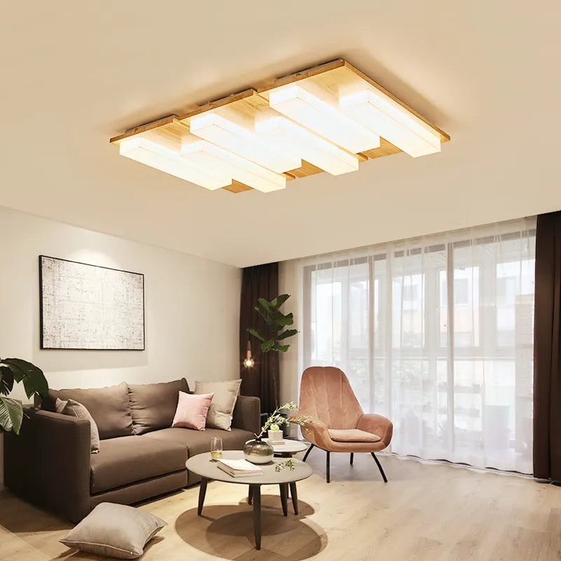 plafonniers led modernes en bois véritable 4/6/9 têtes luminaire intérieur - vue 7 sur 12