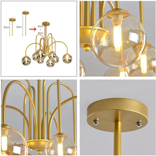 sandyha lustre led en verre soufflé à la main style vintage