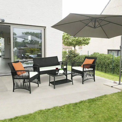 ensemble de mobilier de jardin en rotin synthétique 4 pièces