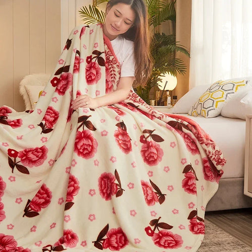 Plaid polaire doux motifs carreaux et floral salon