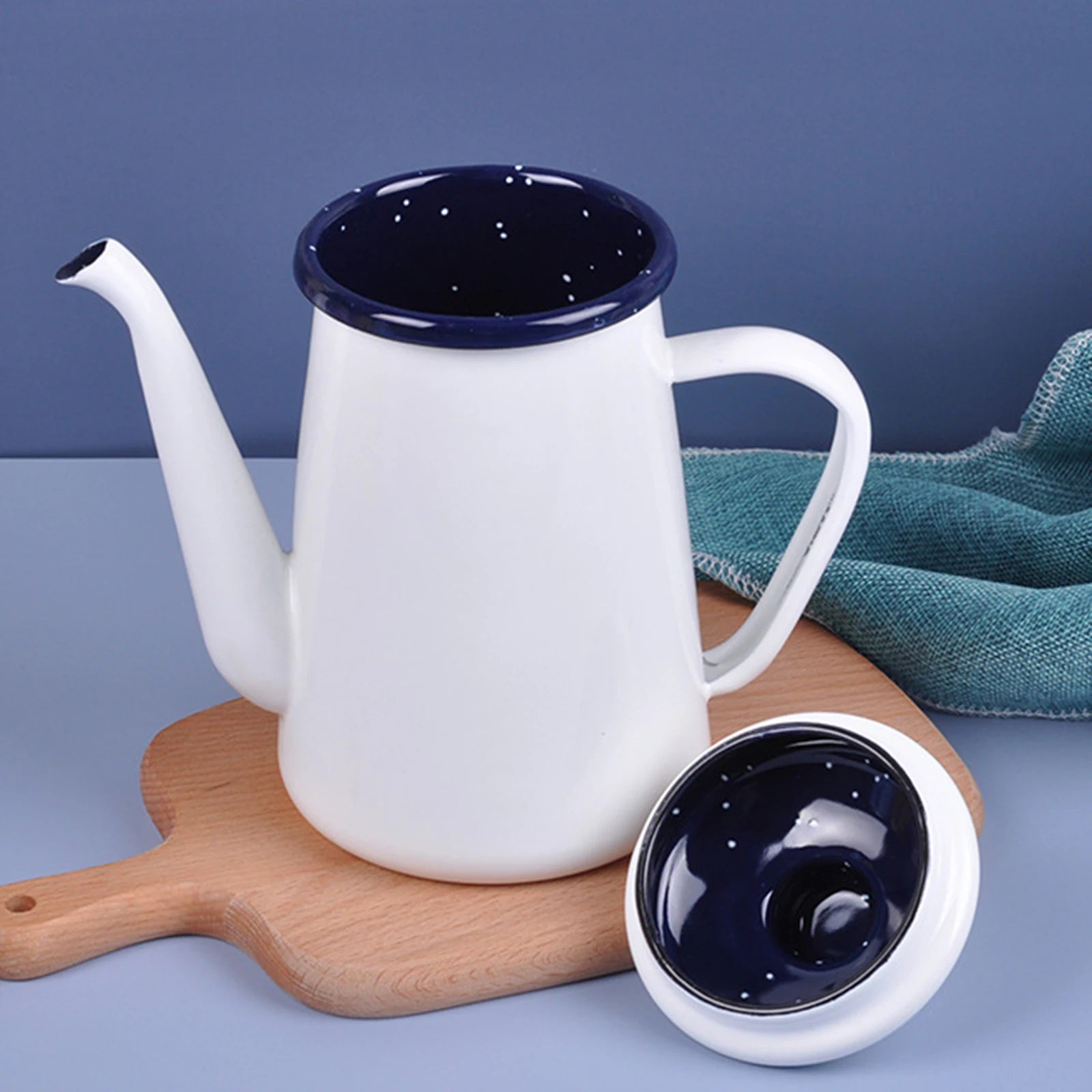 Cafetière émaillée vintage poignée 1 1l rétro cuisine - vue 5 sur 7
