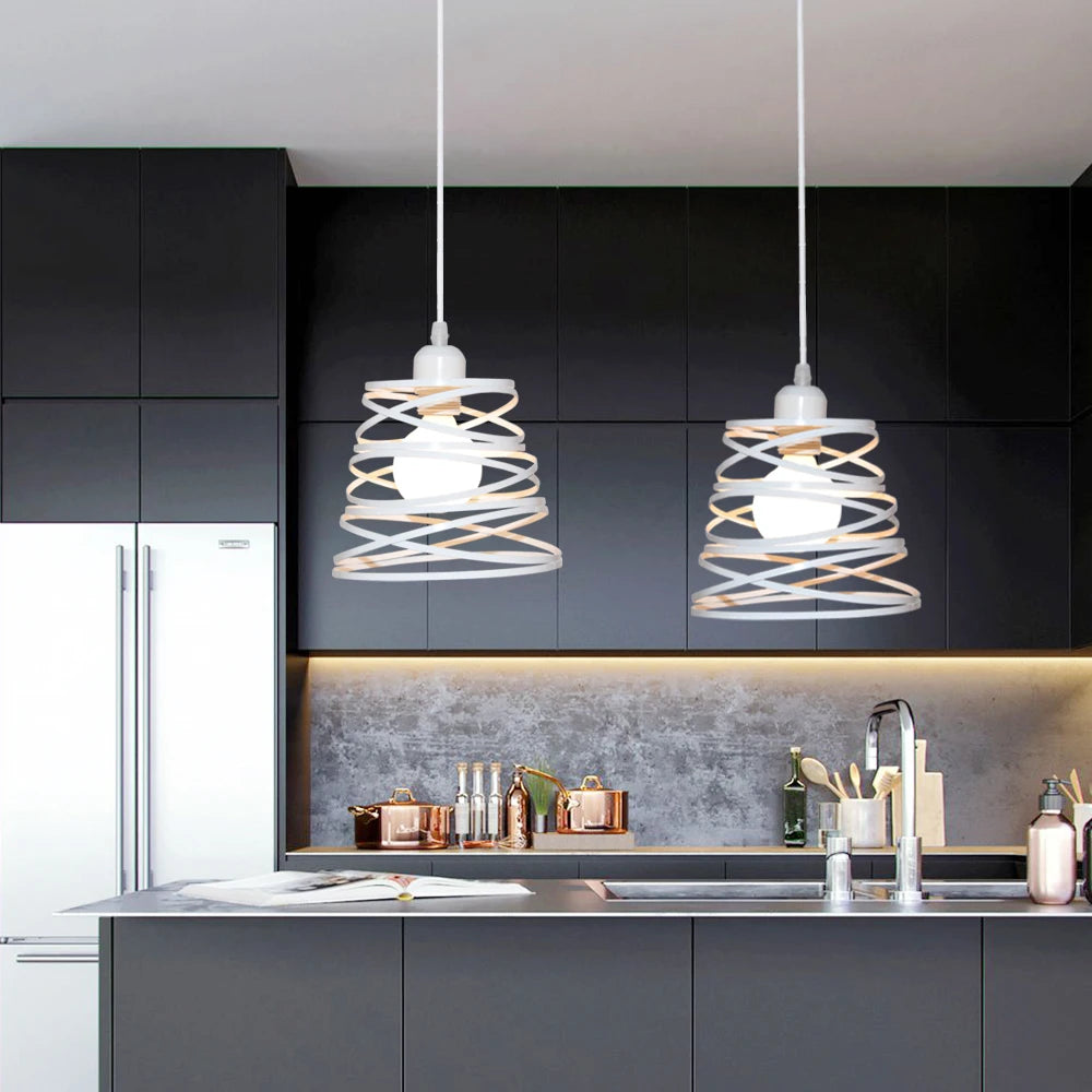 Suspension moderne Abat-jour Vintage Ruban LED Spirale Tourbillon Plafond Suspendu Lustre Salon Cuisine Luminaires - vue 6 sur 19