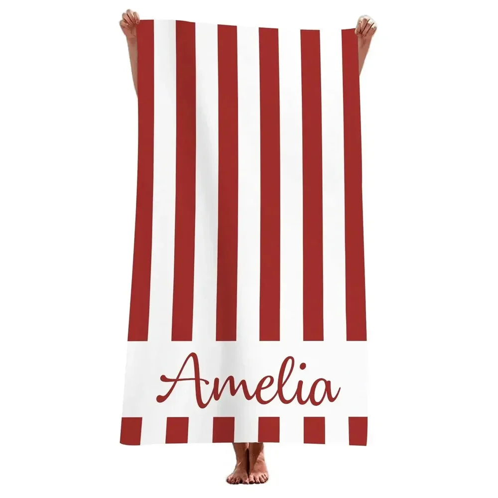 Serviette de plage microfibre rayée personnalisée avec nom