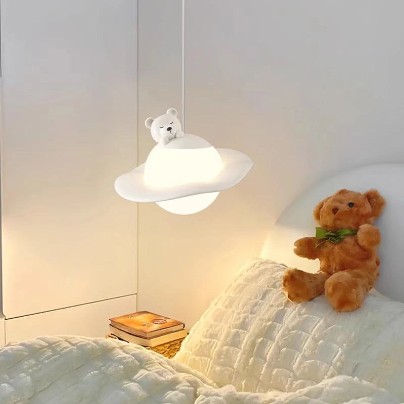 lustre mignon en forme de lapin ours et lune pour chambre d'enfant - vue 6 sur 8