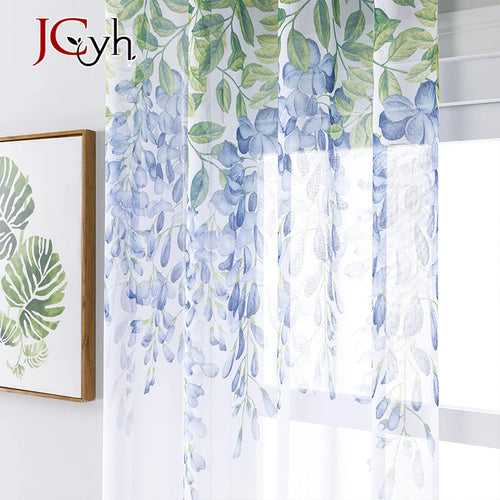 Voilage tulle transparent motif floral moderne pour fenêtre