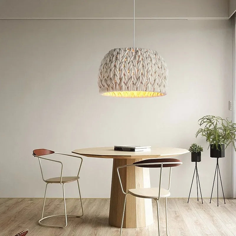 Unique tricoté corde Wabi Sabi Lustre nordique E27 suspension LED lumières barre suspendre luminaires Lustre minimalisme lampe suspendue - vue 4 sur 8