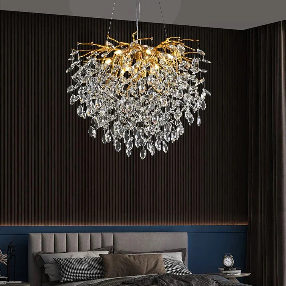 lustre en cristal doré design nordique à led décoratif - vue 4 sur 11