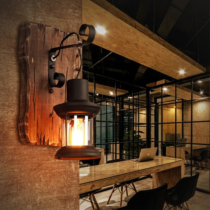 Applique murale LED industrielle rétro en bois - vue 7 sur 21