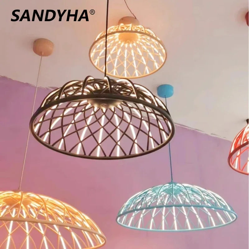 suspension moderne en corde tressée avec lumière led décorative