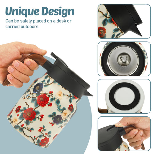 Théière isotherme vintage floral inox avec infuseur thermostat