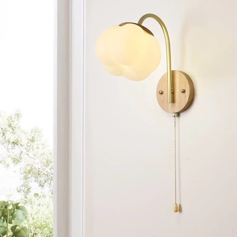 applique murale nordique en bois avec cordon interrupteur design coton - vue 5 sur 14
