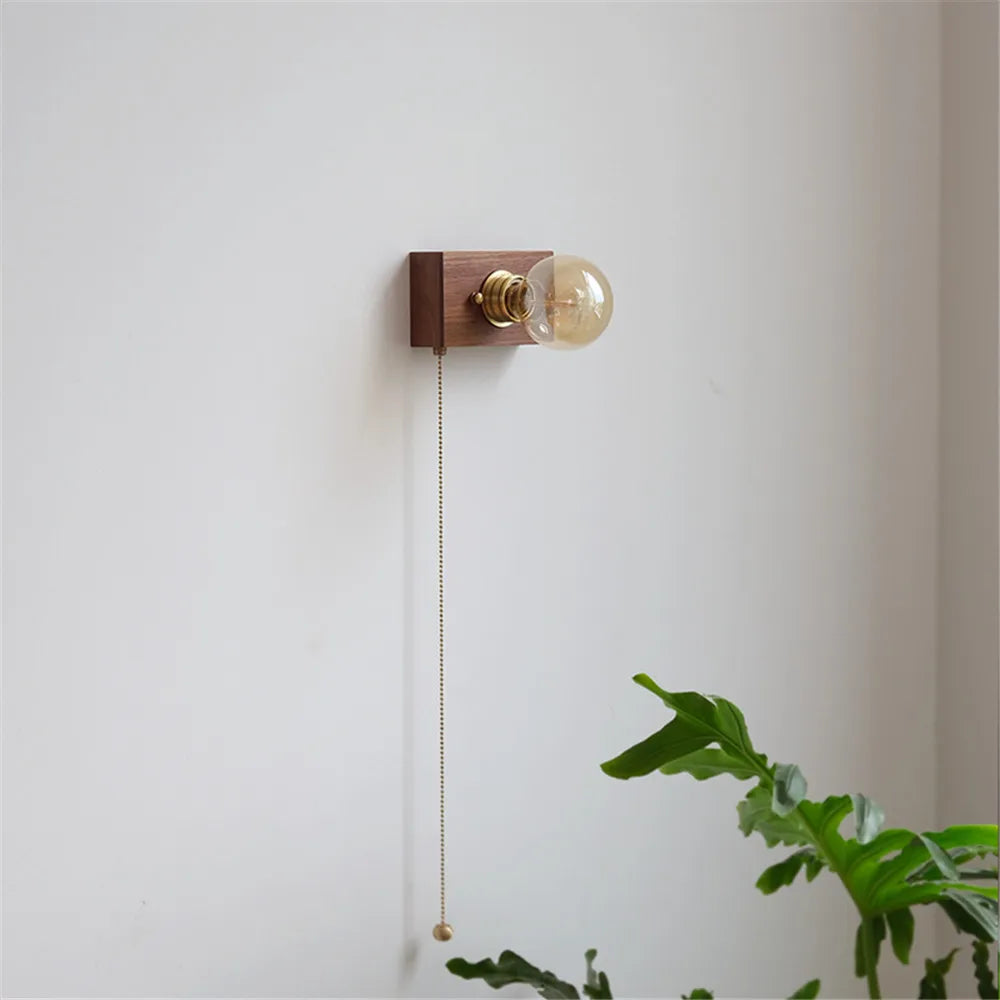 applique murale vintage en noyer edison avec interrupteur à tirette - vue 6 sur 14