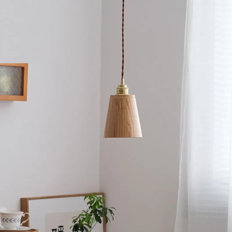 suspension led loft moderne en bois avec abat-jour laiton - vue 5 sur 8