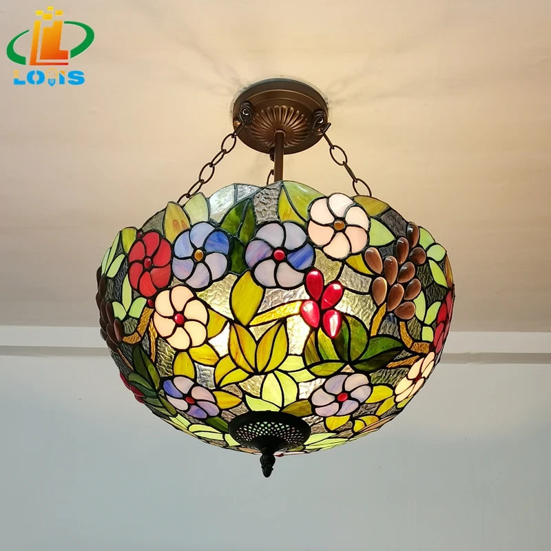 lustre en forme de raisin style tiffany à fleurs américaines - vue 2 sur 6