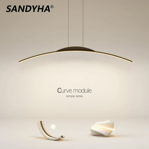SANDYHA moderne nordique suspension bande incurvée Lustres salon salle à manger Lustres Para Sala De Jantar accrocher Lampara Techo