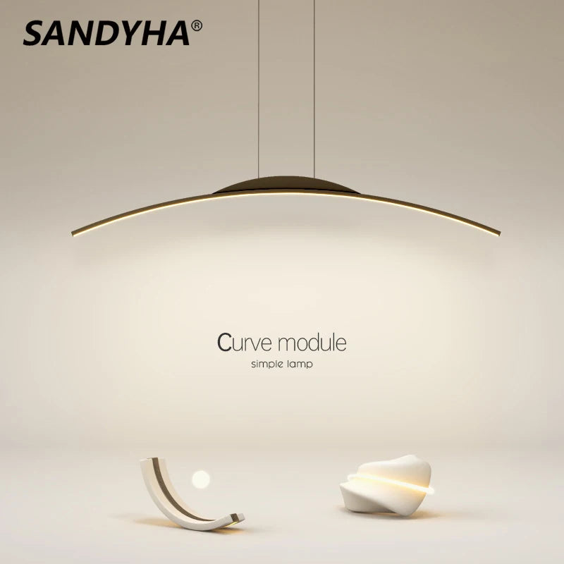 SANDYHA moderne nordique suspension bande incurvée Lustres salon salle à manger Lustres Para Sala De Jantar accrocher Lampara Techo - vue 4 sur 14