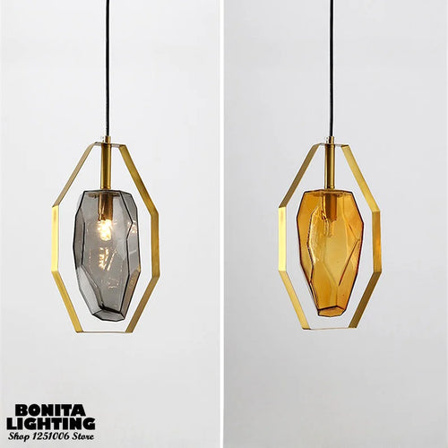 suspension en cristal avec anneau en métal design nordique élégant