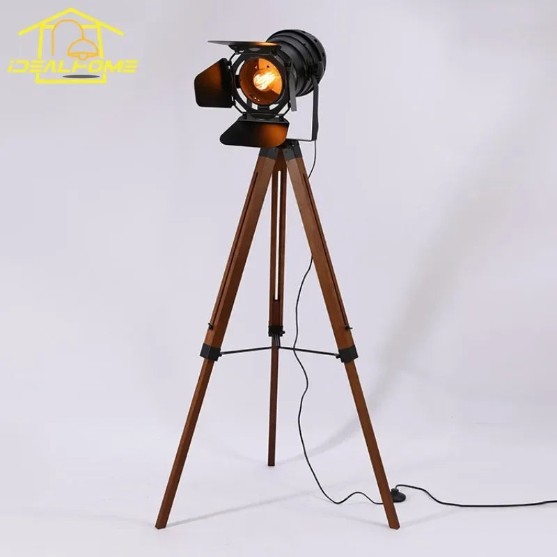 lampadaire industriel vintage en bois massif réglable pour intérieur - vue 5 sur 7