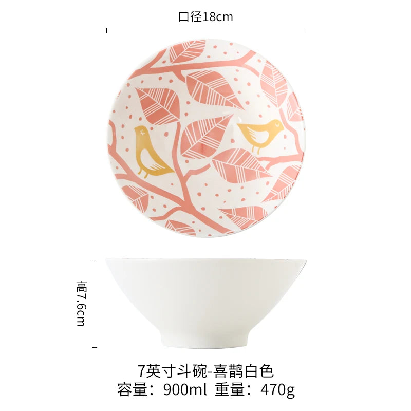 Bol ramen japonais ceramique motif floral 1 2l