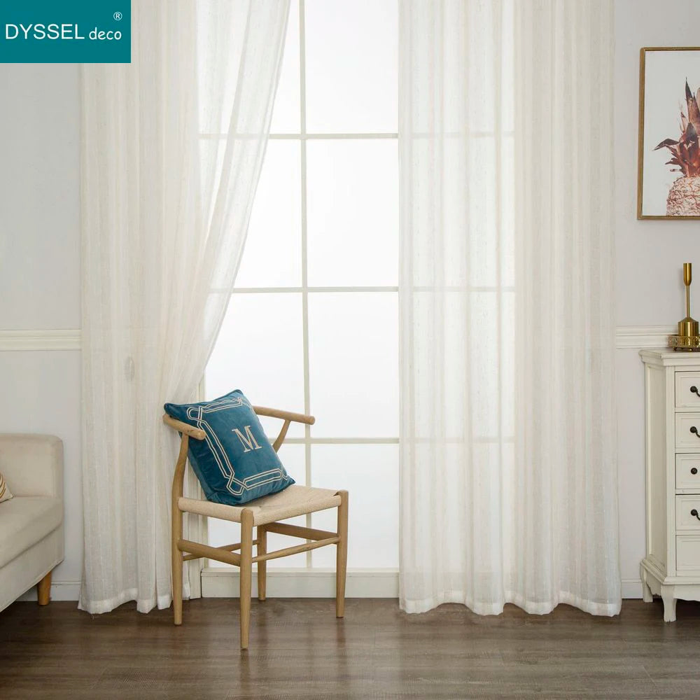 Rideau rayé style lin translucide pour salon chambre