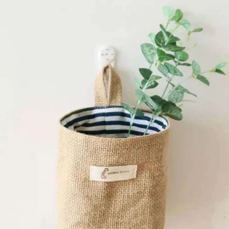 panier de rangement en coton et lin avec poignée - vue 4 sur 16