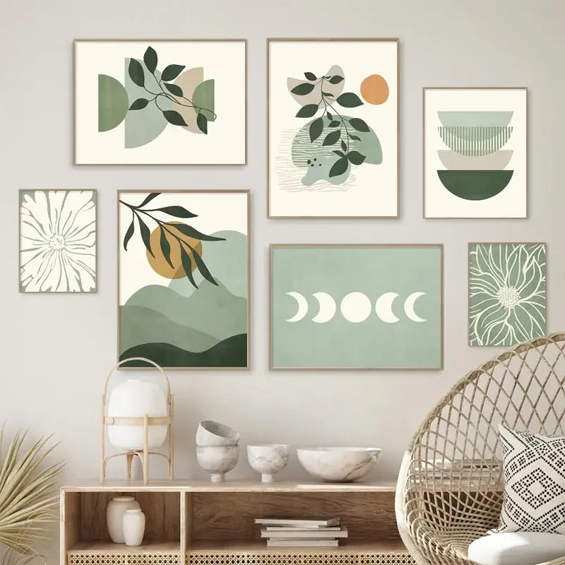 affiches murales boho géométriques soleil lune abstraites pour décoration