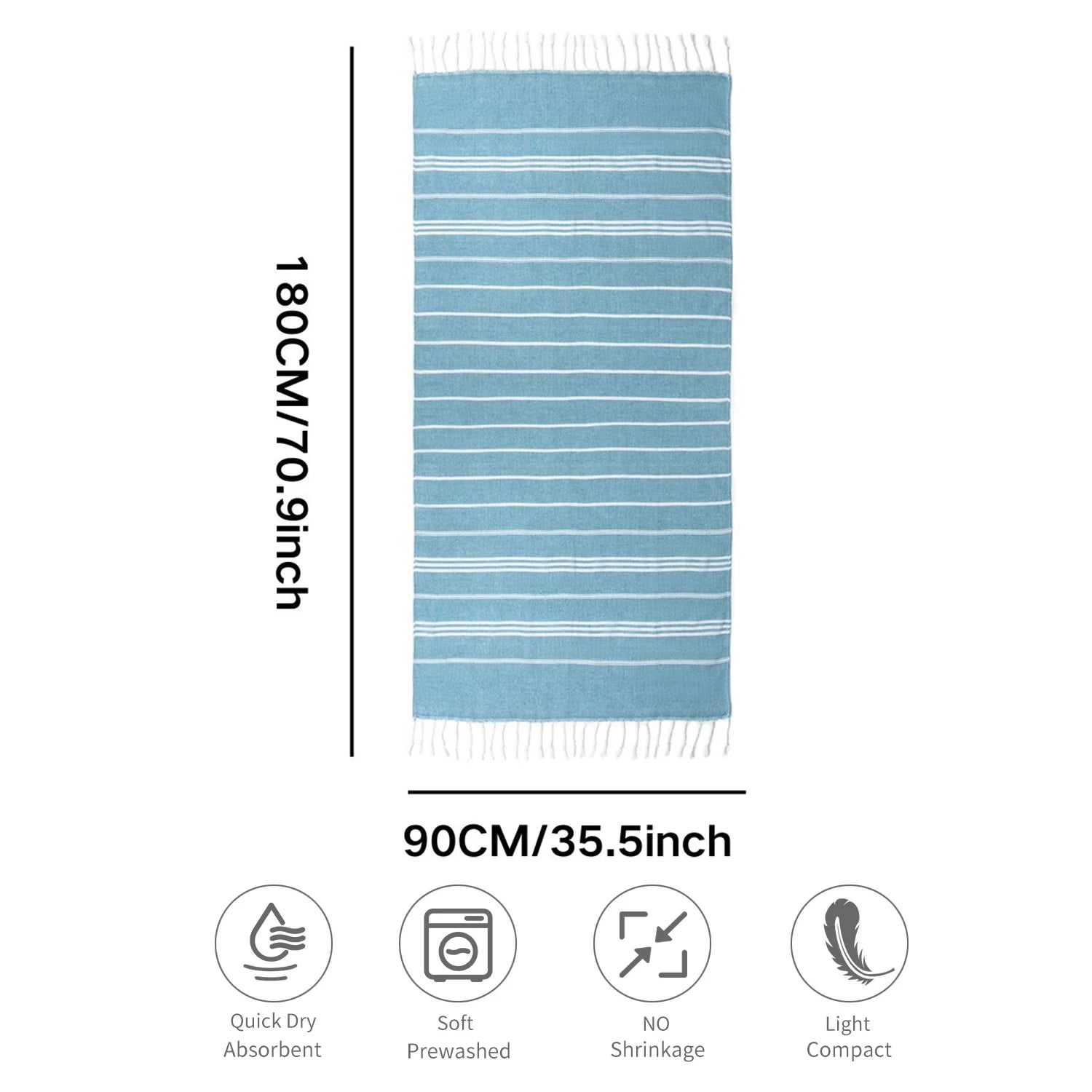 serviette de plage turque rayée coton franges absorbante - vue 3 sur 7