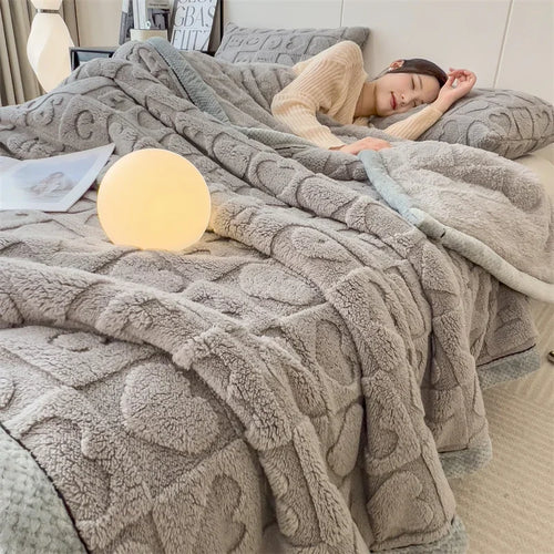 Plaid polaire épais motif coeur pour canapé lit