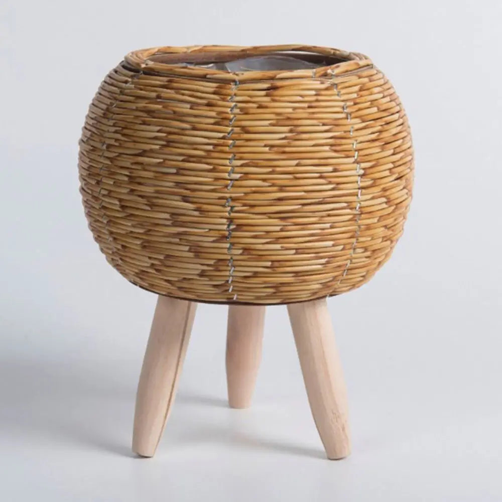 pot de fleurs rotin tressé créatif avec pieds amovibles et support durable - vue 12 sur 14