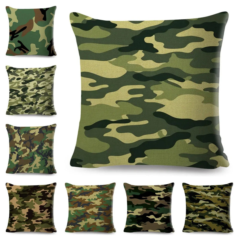 housses de coussin géométriques motif camouflage militaire décoratif