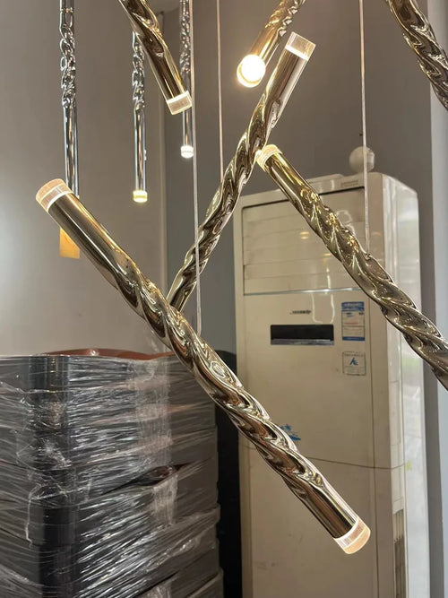 lustre double escalier spirale led moderne grand cylindre