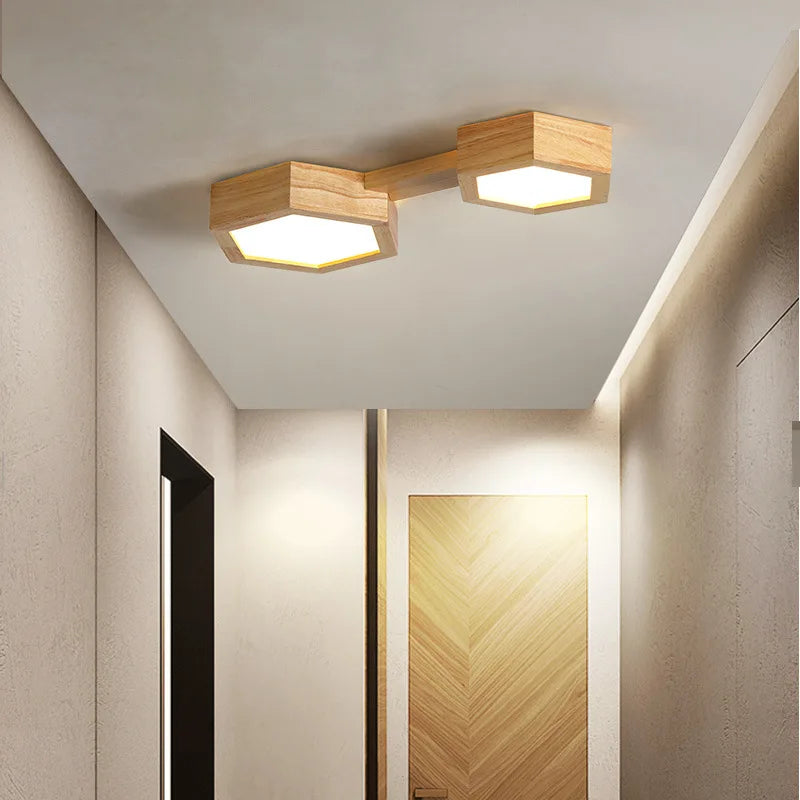 Plafonnier LED en bois au design moderne - vue 4 sur 12