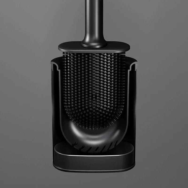 brosse de toilette luxe en métal et plastique avec support amovible - vue 3 sur 8