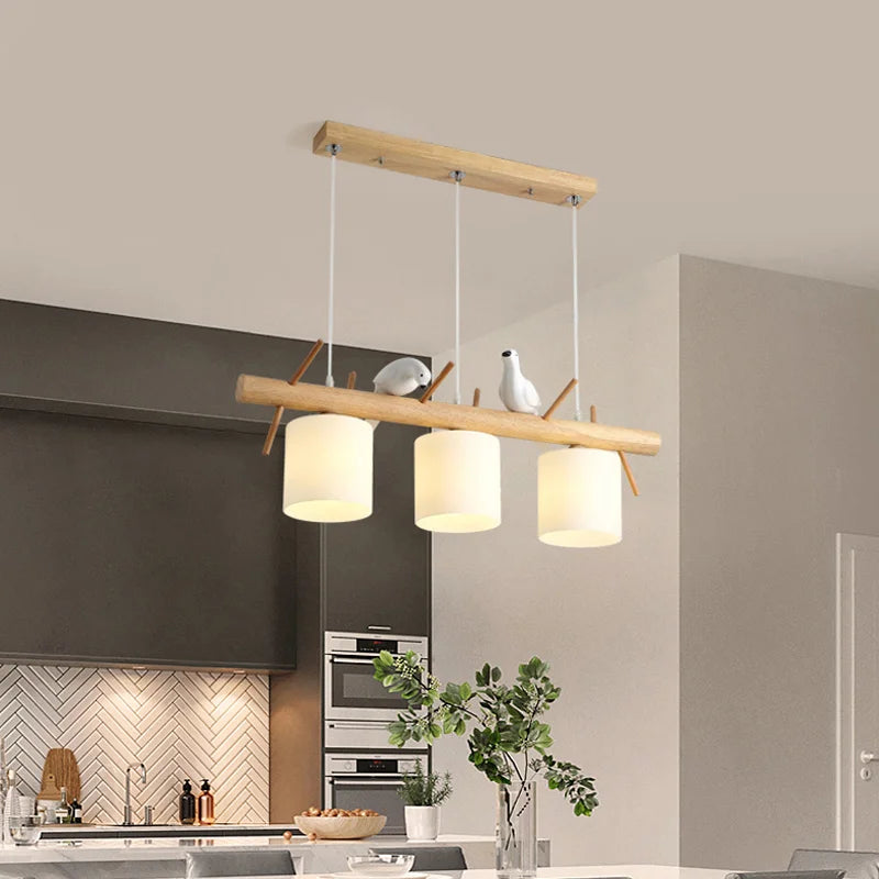 Suspension nordique en bois pour Table à manger île de cuisine lustre Led créatif oiseau moderne Bar café arbres éclairage suspendu - vue 4 sur 11