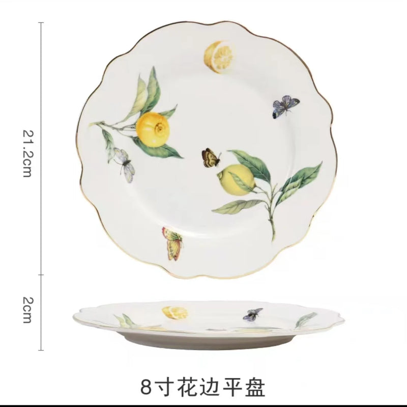 Assiette ceramique motif citron style europeen cuisine decoratif