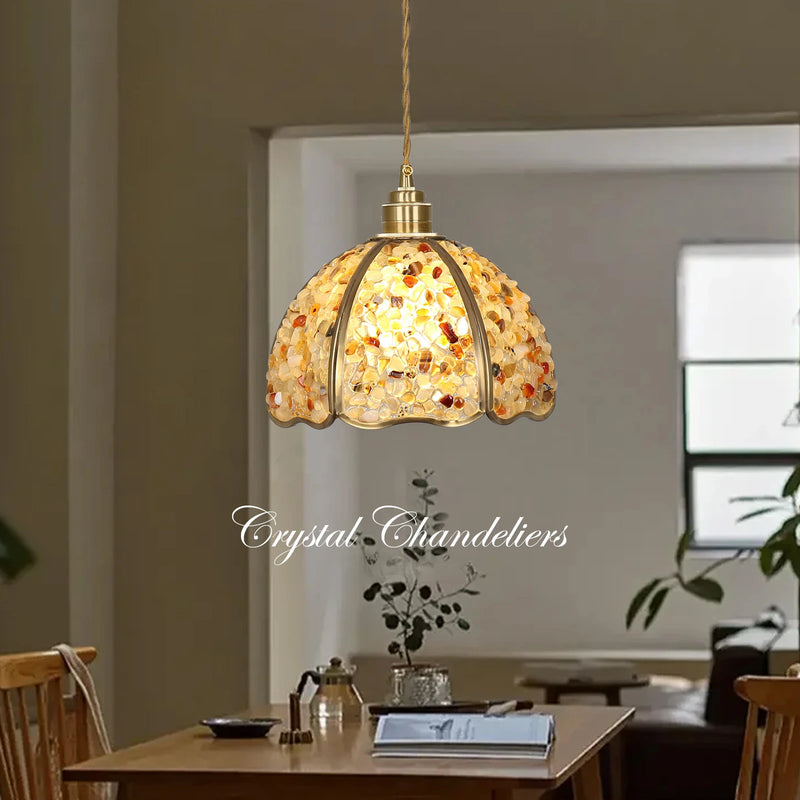 Suspension de luxe en cuivre et cristal naturel led