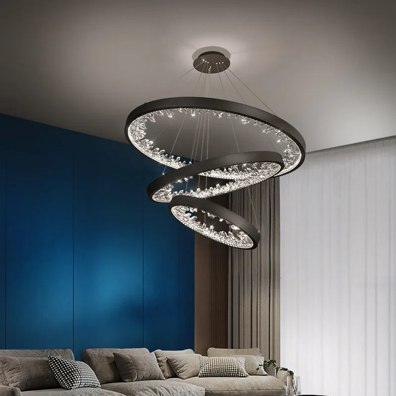 Plafonnier LED suspendu en cristal de luxe au design moderne - vue 5 sur 17