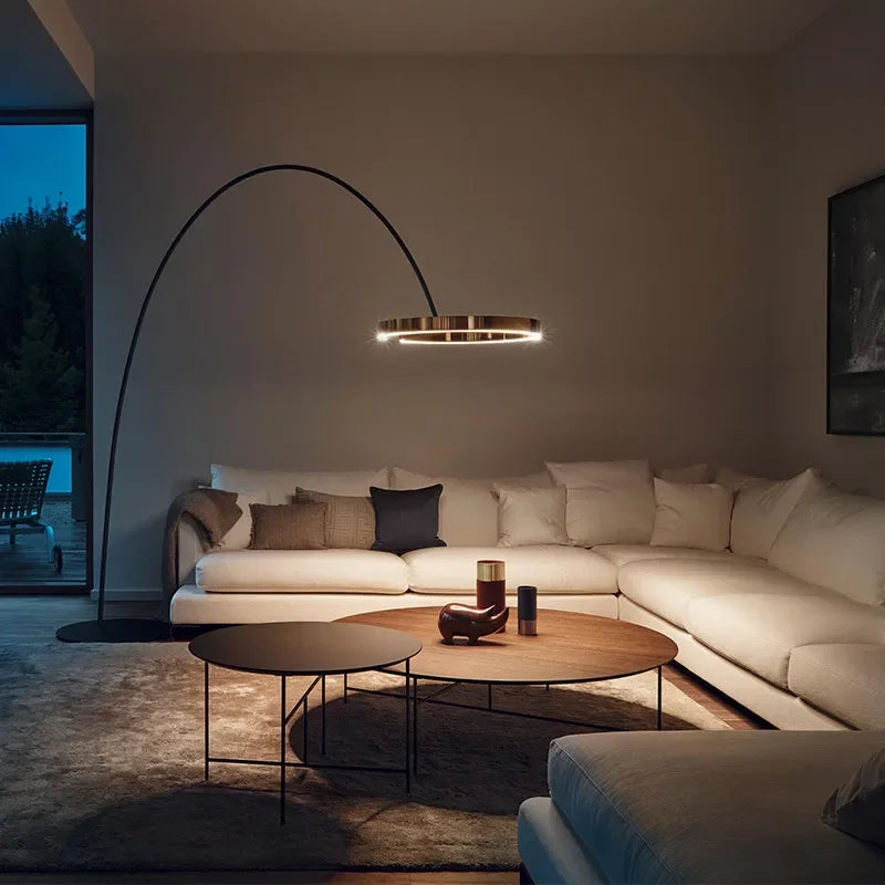 Lampe sur pied nordique en forme d'anneau de pêche