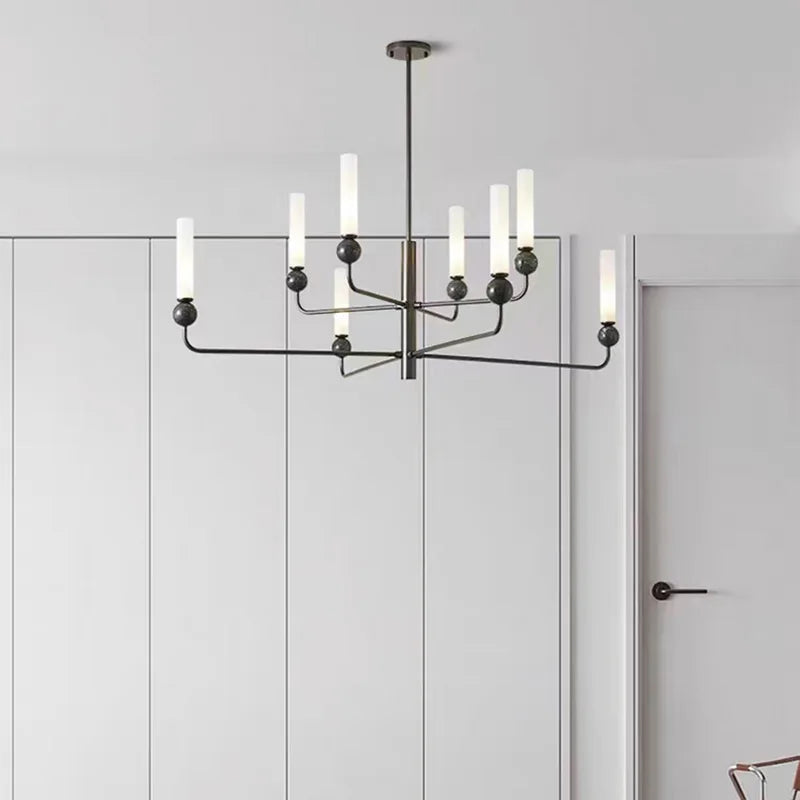 lustre simple et moderne en laiton avec boule de marbre acrylique