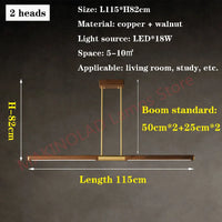 Éclairage de salon nordique créatif tout en cuivre lumière LED moderne de luxe Simple noyer noir en bois massif lustre de salle à manger