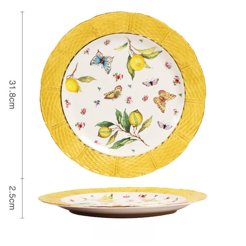 Assiette céramique style européen motif citron élégante table
