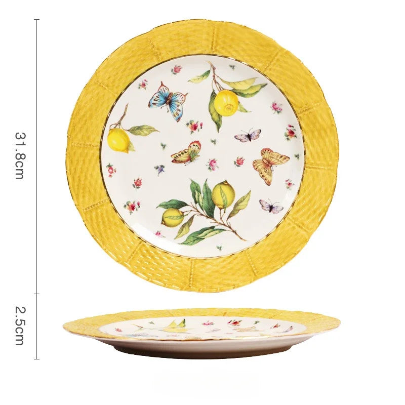 Assiette céramique style européen motif citron élégante table