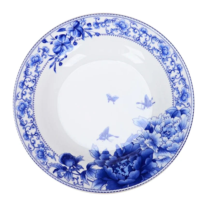 Assiettes à poisson en porcelaine style chinois floral - vue 3 sur 7
