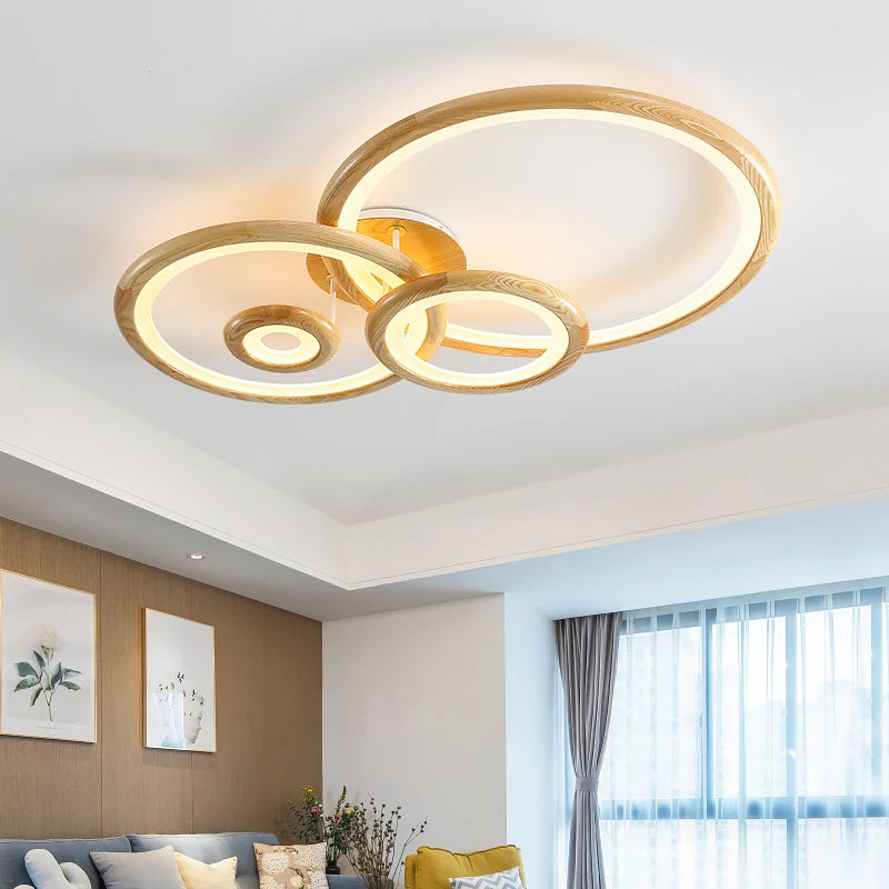 Lampe circulaire moderne en rondins pour salon - vue 3 sur 17