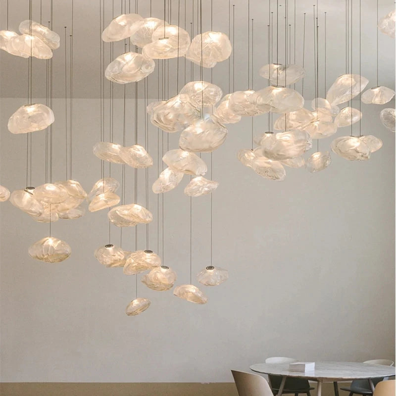 lustre moderne 	 en verre pour restaurant et magasin de vêtements