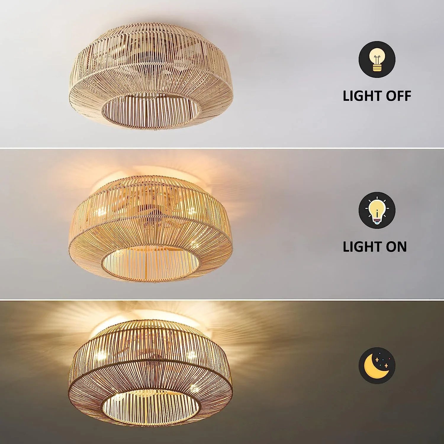 plafonnier ventilateur industriel avec lumière en bambou - vue 5 sur 7