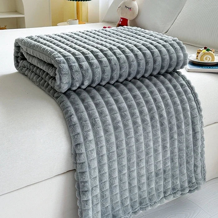Plaid flanelle effet fourrure motif carreaux doux hiver