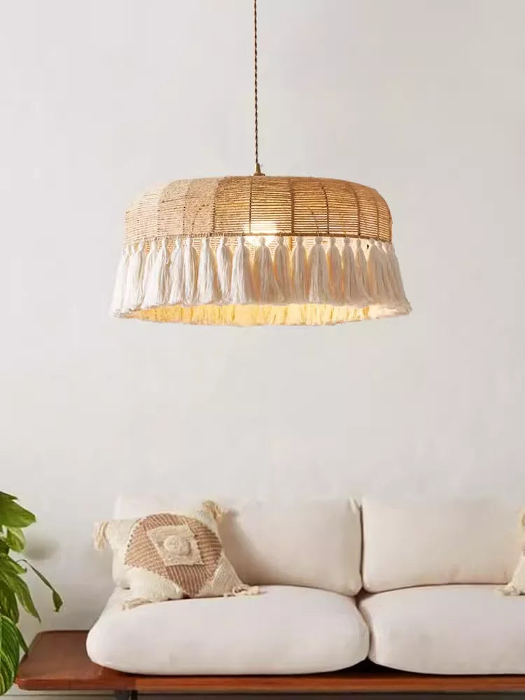 lustre à LED en corde de chanvre pour décoration intérieure - vue 5 sur 9