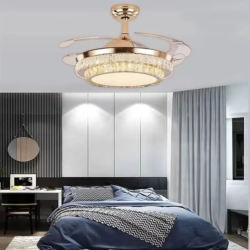 plafonnier en cristal avec lumière et télécommande design élégant - vue 2 sur 6